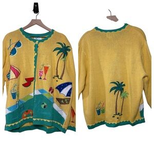 VTG 90s NWT QUACKER FACTORY Cruise Beach Pool Summer Embellished Cardigan 2X